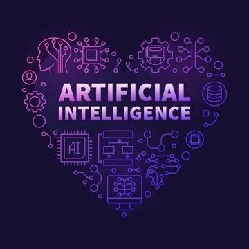 AI Artificial Intelligence Technology concept heart shaped outline colorful.. Stock Illustration