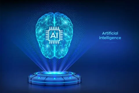 AI. Artificial intelligence technology concept. Digital brain. Holographic pl Stock Illustration