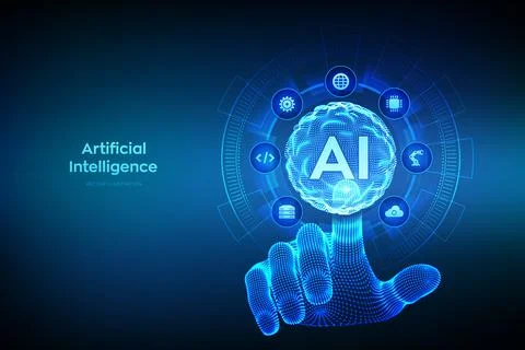 AI. Artificial Intelligence technology concept. Sphere grid wave as AI logo.  Illustrazione stock