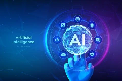 AI. Artificial Intelligence technology concept. Sphere grid wave as AI logo.. Stock Illustration