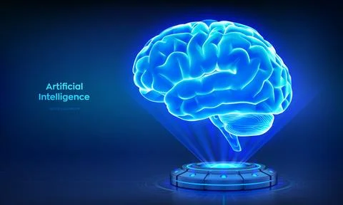 AI. Artificial Intelligence technology concept. Holographic AI brain. Digital Stock Illustration