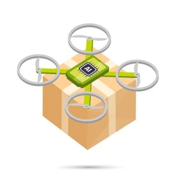 AI Artificial intelligence technology delivery drone isometric icon Illustrazione stock
