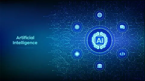 AI. Artificial Intelligence technology. Digital brain. Neural network. Mach.. Illustrazione stock