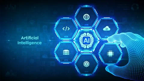 AI. Artificial Intelligence technology. Digital brain. Neural network. Machin Stock Illustration