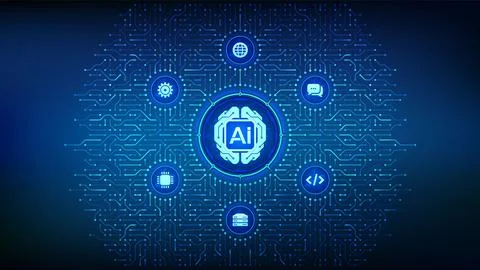 AI. Artificial Intelligence technology. Digital brain. Neural network. Machin Stockillustratie