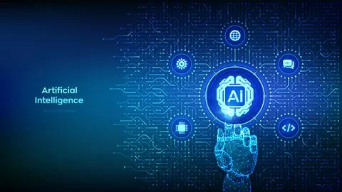 AI. Artificial Intelligence technology. Digital brain. Neural network. Mach.. Illustrazione stock