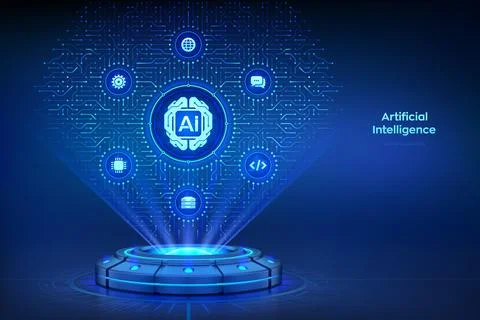 AI. Artificial Intelligence technology. Digital brain. Neural network. Mach.. Illustrazione stock