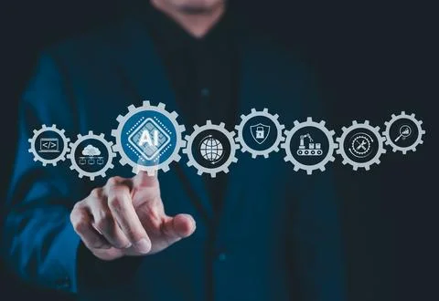 AI, Artificial Intelligence Technology in Digital Workflow. 스톡 사진