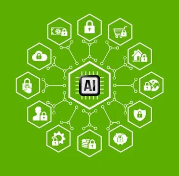 AI Artificial intelligence Technology for protection and security icon and de Stock Illustration