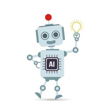 AI Artificial intelligence Technology robot cartoon holding bulb lamp Stock Illustration