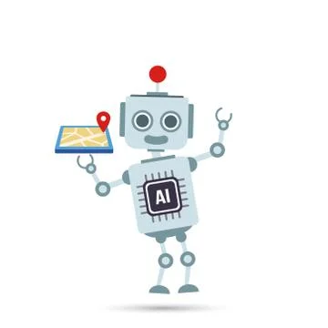 AI Artificial intelligence Technology robot is holding gps map Illustrazione stock