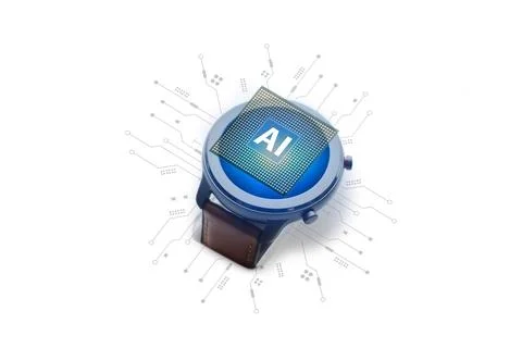 AI artificial intelligence technology in smartwatch on white background Stock Photos