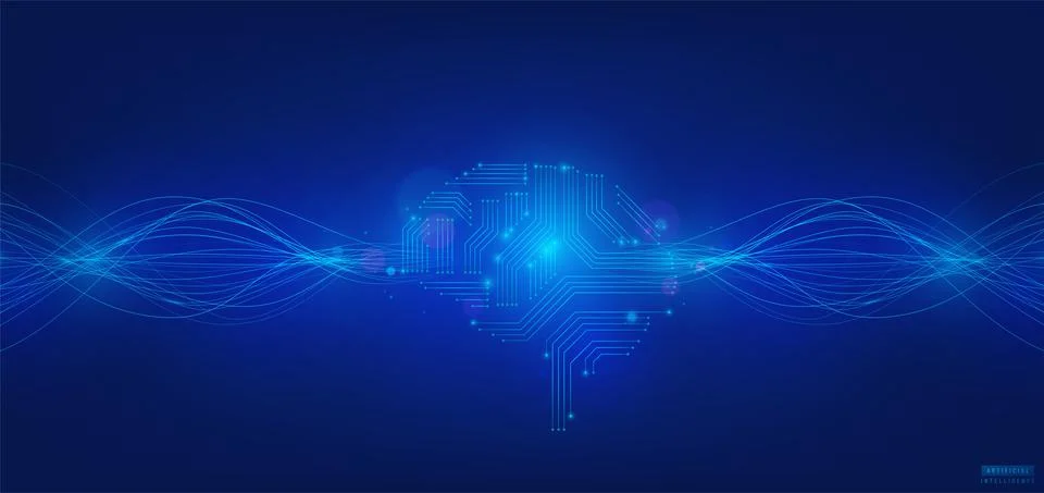 Ai Artificial Intelligence vector background. Futuristic human brain with Stock Illustration