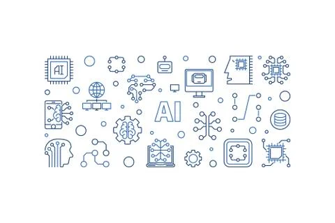 AI Artificial Intelligence vector outline creative banner 스톡 일러스트