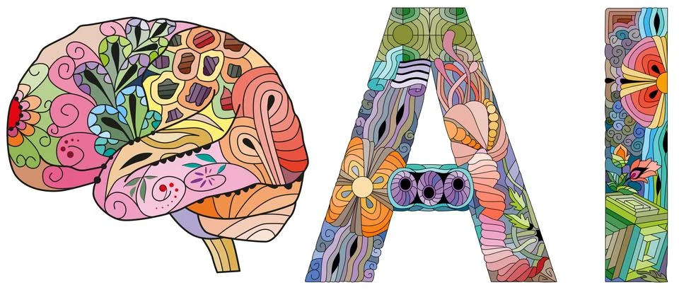 AI Artificial intelligence. Vector zentangle object for decoration Ilustração Stock