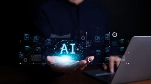 AI, Artificial intelligence. Virtual artificial intelligence brain. Stock Photos