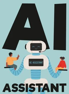AI artificial intelligence virtual assistant banner, vector illustration. Ilustración de archivo