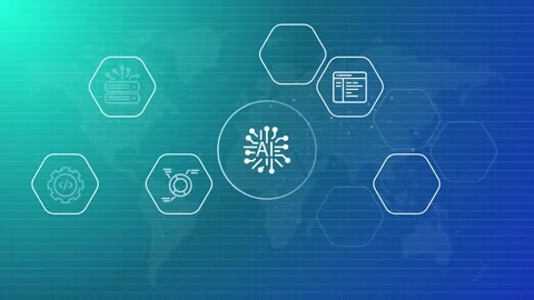 AI artificial intelligence web header icon futuristic world map blue Stock Footage 308451232