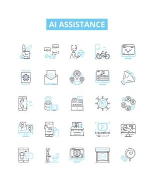 Ai assistance vector line icons set. AI, Assistance, Automation, Virtual, Voice Stock Illustration