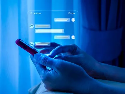 AI assistant and chatbot technology concept with person using smartphone an.. Stock Photos