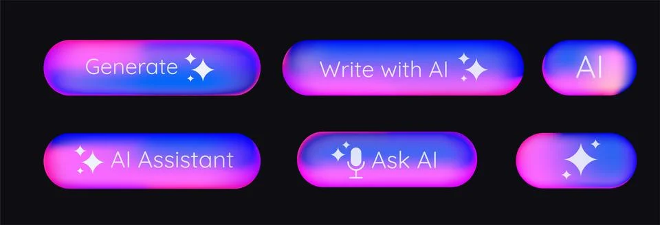 AI Assistant buttons set. Various Rewrite prompt pushbuttons in bright gradient Illustrazione stock