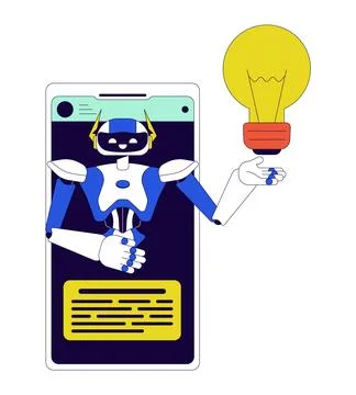 AI assistant cellphone 2D linear cartoon object Stock Illustration