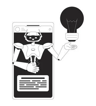 AI assistant cellphone black and white 2D line cartoon object Stock Illustration