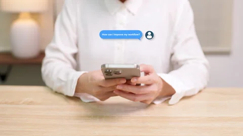 AI Assistant Chat on Smartphone for Workflow Automation. Stock Footage 316656825