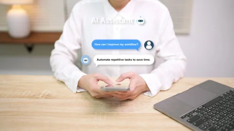 AI Assistant Chat on Smartphone for Workflow Automation. Stock Footage 316656857