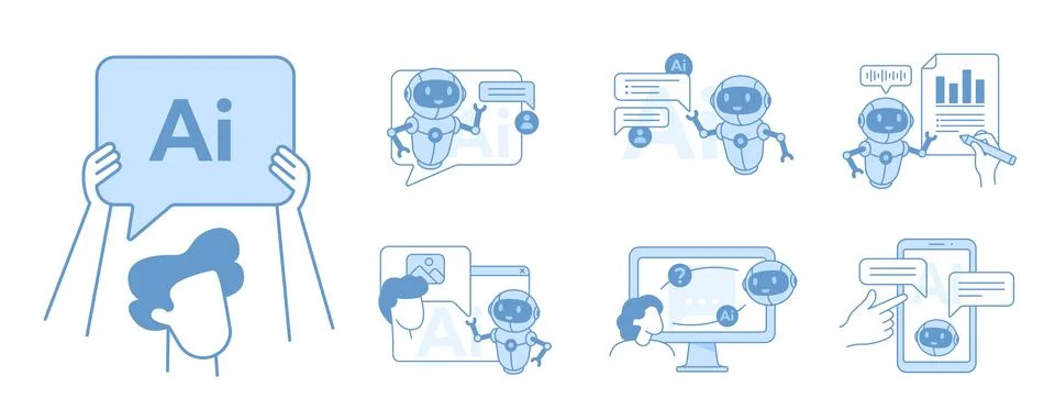 AI assistant, chatbot, robot helper 스톡 일러스트