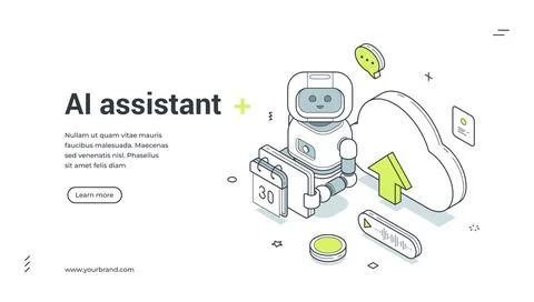 AI assistant isometric banner template. Vector illustration for a landing pag Illustrazione stock