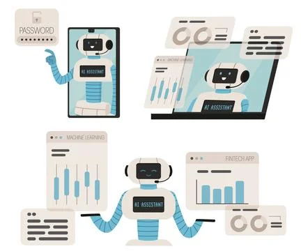 AI assistant or robot design concept, flat cartoon vector illustration イラスト素材