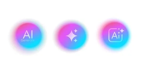 AI assistant star buttons set. Neural network, artificial intelligence, and Ilustración de archivo