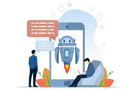 AI assistant support and FAQ concept. ask questions, and receive answers. Stock Illustration
