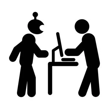 AI Assistant Supporting Human at Computer Workplace automation Icon Stock Illustration