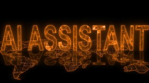 AI assistant text technology earth map glowing orange Illustrazione stock