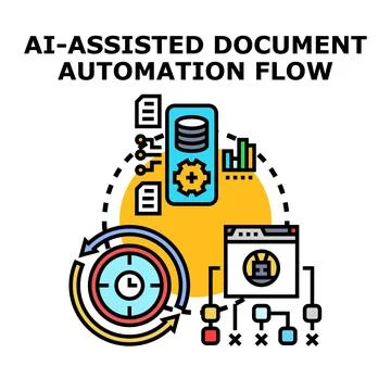Ai assisted document automation flow managing data processing Illustrazione stock