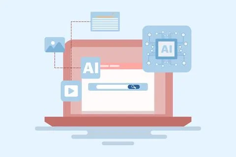 AI assisted search engine concept, Artificial intelligence with search results. Stock Illustration