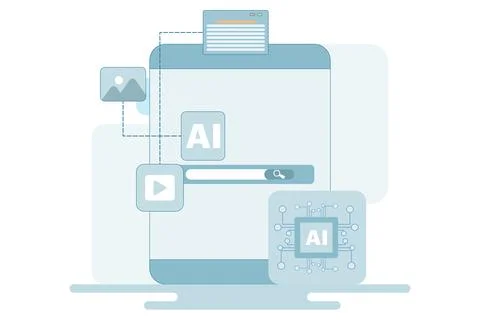 AI assisted search engine concept, Artificial intelligence with search results. Stock Illustration