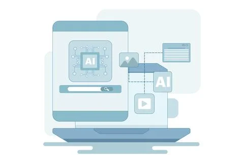 AI assisted search engine concept, Artificial intelligence with search results. イラスト素材