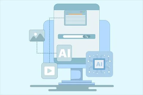 AI assisted search engine concept, Artificial intelligence with search results. イラスト素材
