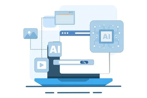 AI assisted search engine concept, Artificial intelligence with search results. イラスト素材