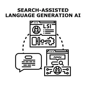 Ai assisting language generation with search and processing Stock Illustration