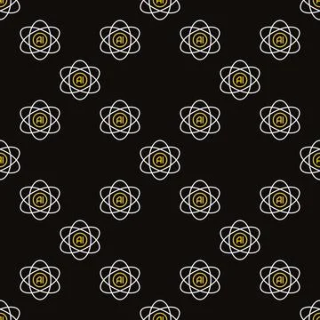 AI Atom Molecule vector Artificial Intelligence outline seamless pattern Stock Illustration