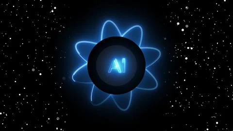 AI atom symbol floating in starry space background. AI atom symbol for arti.. Stock Footage 337817003