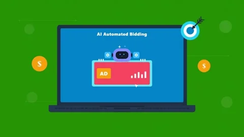 Ai automated bidding process on laptop screen for digital marketing. 4K Stock Footage 342387554