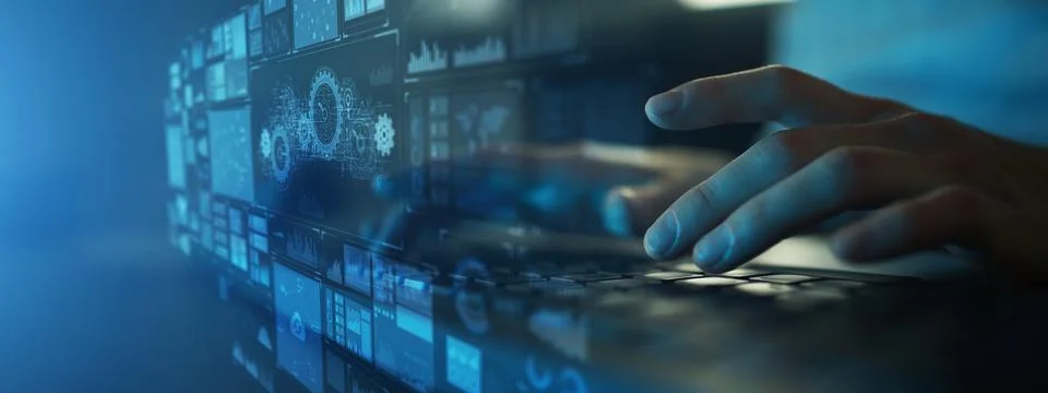 AI Automation and Predictive Analytics Interface for Digital Workflow Managem Stock Photos
