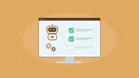 AI automation concept with a robot on a screen completing task checklist, orange 動画素材 342596698