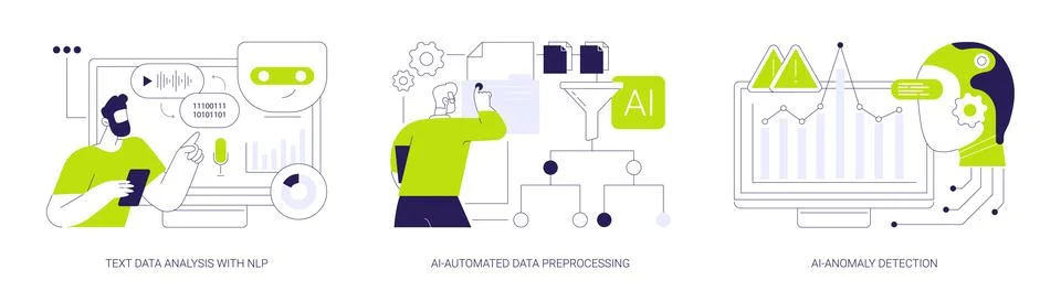 AI automation in data analysis abstract concept vector illustrations. Stock Illustration