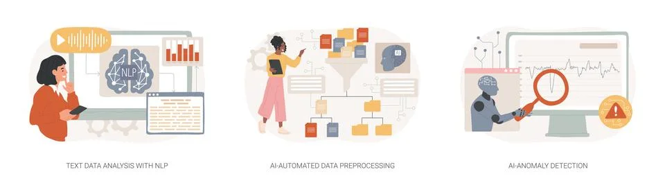 AI automation in data analysis abstract concept vector illustrations. 스톡 일러스트